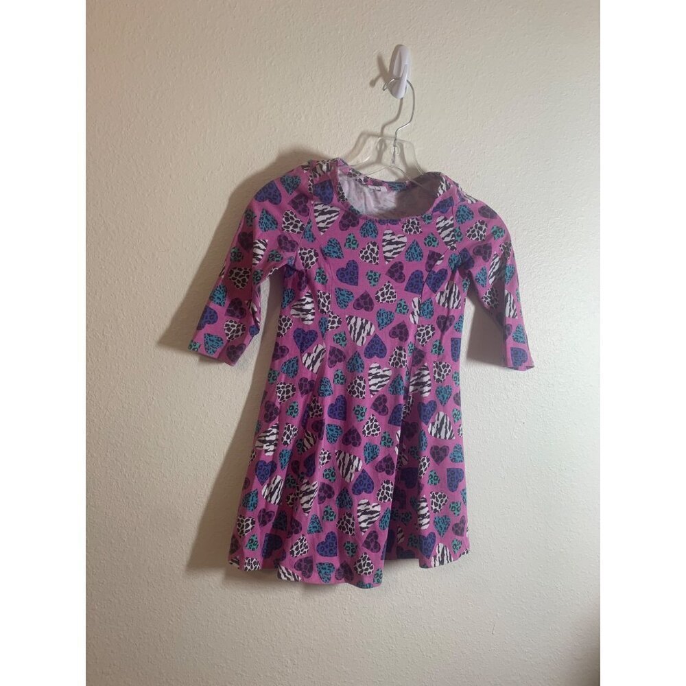 Fabkids cute Heart Print Dress Girls Size Large Purple Animal Print AC7